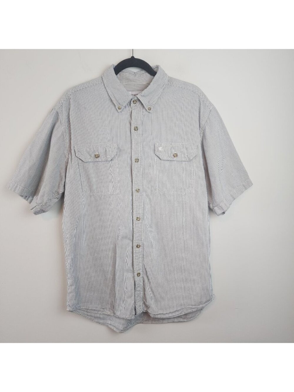 Carhartt Men's sz L cotton short sleeve button down shirt stripes pocket